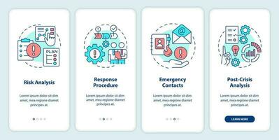 crisis beheer plan onboarding mobiel app scherm. walkthrough 4 stappen bewerkbare grafisch instructies met lineair concepten. ui, ux, gui sjabloon vector