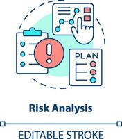 risico analyse concept icoon. schatting mogelijk risico's. crisis beheer plan bestanddeel abstract idee dun lijn illustratie. geïsoleerd schets tekening. bewerkbare beroerte vector