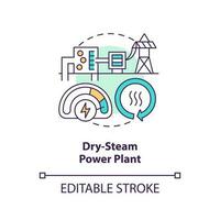 droge stoom macht fabriek concept icoon. turbine en generator. geothermisch macht station abstract idee dun lijn illustratie. geïsoleerd schets tekening. bewerkbare beroerte vector