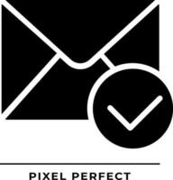 envelop met vinkje zwart glyph icoon. bericht geleverd. e-mail kennisgeving teken. communicatie technologie. silhouet symbool Aan wit ruimte. solide pictogram. vector geïsoleerd illustratie