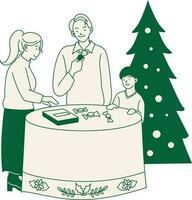 familie met Kerstmis boom en tafel geïsoleerd icoon vector illustratie ontwerp