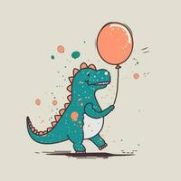 schattig tekenfilm dino met verjaardag ballon. vector illustratie