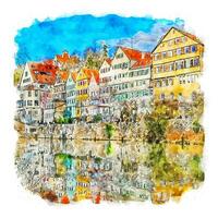 tubingen duitsland aquarel schets hand getekende illustratie vector