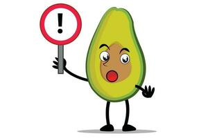 avocado tekenfilm mascotte of karakter Holding een teken van aandacht vector