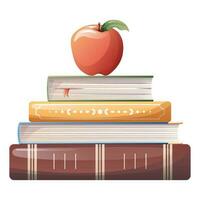 illustratie van een stack van boeken met een appel. school- thema, studie, onderwijs. terug naar school, kennis dag. geschikt voor stickers, spandoeken, flyers, enz. vector