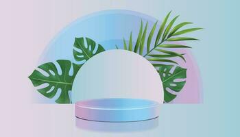 minimalistisch 3d renderen met blauw en roze helling achtergrond en podium vector