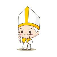 schattig paus tekenfilm karakter. gelukkig glimlachen Katholiek priester mascotte karakter. christen religie concept ontwerp. geïsoleerd wit achtergrond. vector kunst illustratie.