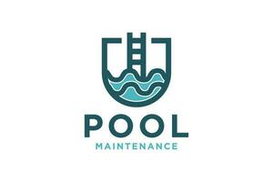 zwemmen zwembad onderhoud logo met schoonmaak zwembad en onderhoud concept. vector