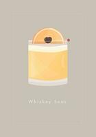 whisky verzuren cocktail met plak van oranje en kers. vector illustratie.