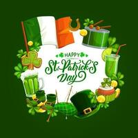 groen elf van Ierse folklore hoed, patricks dag klaver, goud vector