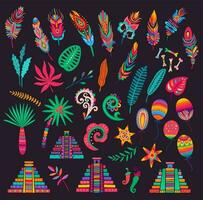 Mexicaans veren, botten, handpalmen, piramides, paprika's vector