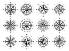 nautische kompas, marinier wind roos geïsoleerd pictogrammen vector