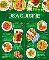 Verenigde Staten van Amerika voedsel restaurant gerechten menu bladzijde sjabloon vector