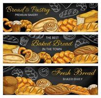 brood, gebakje voedsel schetsen Aan schoolbord banners vector