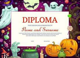 kinderen diploma certificaat met halloween monsters vector