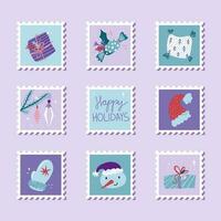 hand- getrokken verzameling van Kerstmis port postzegels in tekenfilm stijl vector