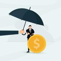 vector zakenman met munt onder de paraplu. bescherming concept illustratie