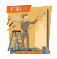 huis schilder met werk hulpmiddelen, schilderij onderhoud vector