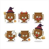 halloween uitdrukking emoticons met tekenfilm karakter van bronzen trofee vector