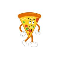 grappig gelukkig pizza tonen vrede gebaar logo. vector tekening lijn tekenfilm kawaii karakter illustratie icoon. pizza citaat logo concept. snel voedsel vector tekenfilm illustratie, grappig tekens