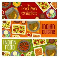 Indisch voedsel borden, restaurant menu vector banners