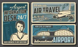 luchthaven informatie bureau, vliegtuig retro affiches. vector