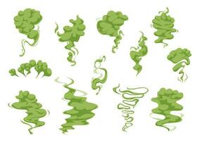 tekenfilm groen slecht geur, stinkend rook wolken reeks vector