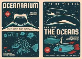 zee dieren retro affiches, oceanarium vissen vector