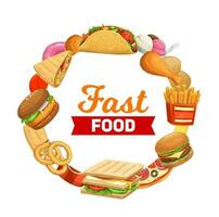Fast food bistro hamburgers, boterhammen en desserts vector