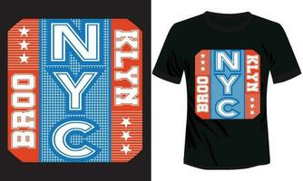 klassiek retro stijl t-shirt ontwerp met de Brooklyn en nyc tekst zwart achtergrond vector