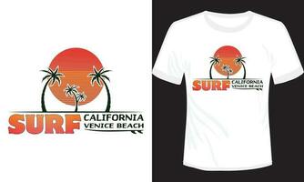 tropisch strand surfing met palm bomen en surfen bord vector wijnoogst t-shirt illustratie ontwerp, Californië strand surfing t-shirt ontwerp