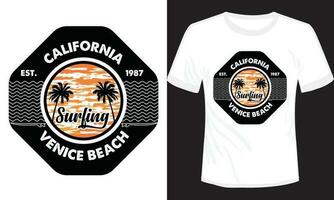 tropisch strand zonsondergang met palm bomen wijnoogst t-shirt illustratie, Californië Venetië strand vector t-shirt ontwerp