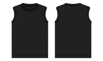 tank tops technisch mode vlak schetsen vector illustratie sjabloon voorkant en terug keer bekeken. kleding tank tops zwart kleur bespotten omhoog voor Mannen en jongens.