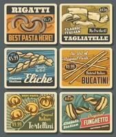 Italiaans pasta vector macaroni retro affiches, kaarten
