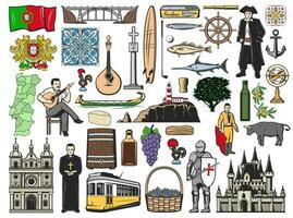 Portugal vector pictogrammen, Portugees reizen oriëntatiepunten