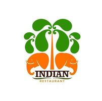 Indisch restaurant icoon, olifanten en groen palmen vector