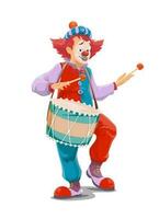 circus clown met trommel, carnaval tonen vector