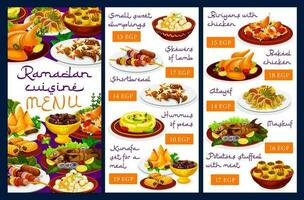 Ramadan keuken menu, iftar voedsel Islam maaltijden vector