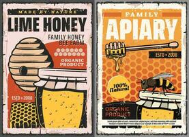 honing en honingraten met bij, bijenteelt boerderij vector