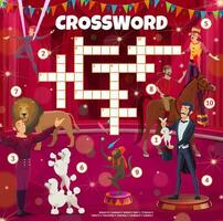 shapito circus kruiswoordraadsel puzzel, spel werkblad vector