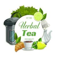 kruiden thee met citroen en munt bladeren smaak vector