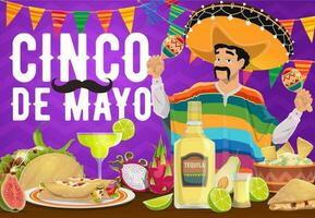 cinco de mayo Mexicaans vakantie voedsel en mariachi vector