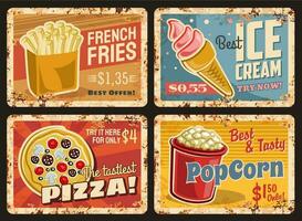 Frans Patat, pizza en popcorn, ijs room bord vector