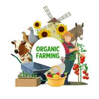 boer, boerderij dieren en tuin groenten vector
