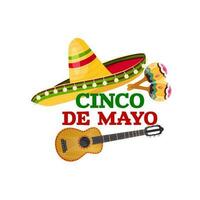 cinco de mayo vakantie sombrero, maracas en gitaar vector