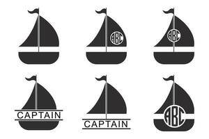 zeilboot monogram kader set. boot silhouet vector illustratie.