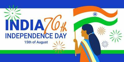 Indisch onafhankelijkheid dag banier in een vlak stijl, groet, uitnodiging met 76ste verjaardag van Indië onafhankelijkheid. vector