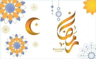 Ramadan kareem groet Islamitisch achtergrond bloemen patroon vector ontwerp met Arabisch schoonschrift voor banier, kaart, behang. vertaling van tekst zegenen u gedurende de heilig maand Ramadan kareem