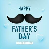 gelukkig vaders dag belettering achtergrond met een snor, boog stropdas en blauw harten vector illustratie