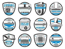 lucht conditioner, kookplaat kap, ventilatie pictogrammen vector